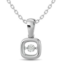Colgante brillante con diamantes de 1/50 ct en total, talla redonda, en plata de ley (cuadrado).
