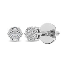 Pendientes de botón con forma de flor de plata de ley con diamantes de 1/10 ct.