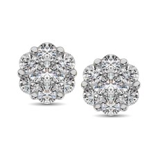 Pendientes de botón con forma de flor en oro blanco de 10 quilates con diamantes de 1/5 quilates.