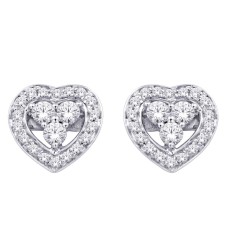 Pendientes de corazón de diamantes de 1/6 quilates en oro blanco de 10 quilates