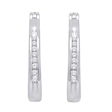 Pendientes de aro de oro blanco de 10 quilates con diamantes de 1/10 quilates.