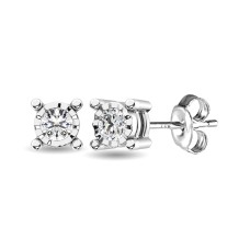 Pendientes de botón de oro blanco de 10 quilates con diamantes de 1/10 quilates.