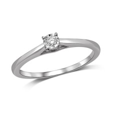Anillo en solitario de 10 quilates de oro blanco de 0,05 ct. Diamantada
