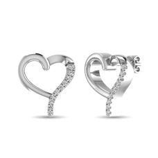 Pendientes de corazón de oro blanco de 10 quilates con diamantes de 1/20 quilates.
