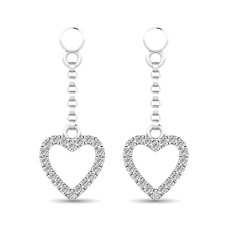 Pendientes colgantes en forma de corazón de oro blanco de 10 quilates con diamantes de 1/10 quilates.