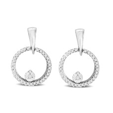 Pendientes circulares de oro blanco de 10 quilates con diamantes de 1/10 quilates.