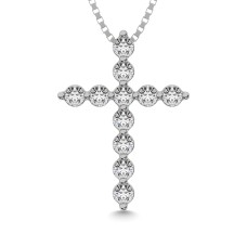 Colgante de cruz de oro blanco de 14 quilates con diamantes de 1/5 quilates