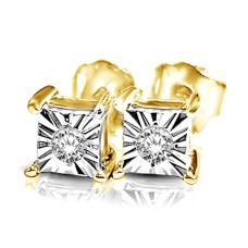 Pendientes de botón de oro amarillo de 10 quilates con diamantes de 1/20 quilates.