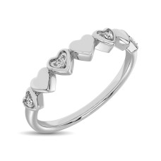 14K oro blanco 0.05 Ct.Tw.Diamante pequeña banda apilable corazón