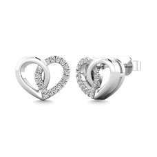 Pendientes de corazón de oro blanco de 10 quilates con diamantes de 1/10 quilates