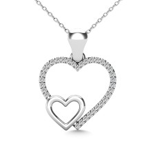 Colgante de doble corazón de oro blanco de 10Q 0.05 qtw diamante