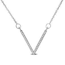 Collar en V de oro blanco de 10 quilates con diamantes de 1/10 quilates