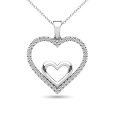 Colgante de doble corazón de oro blanco de 10 quilates de diamantes de 0.20 kt