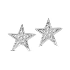 Pendientes de oro blanco de 10 quilates con diamantes de 1/20 quilates en forma de estrella brillante.