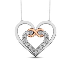 Colgante de plata de ley con corazón e infinito adornado con diamantes