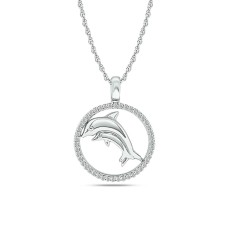 Colgante de delfín del Mar de la Vida con diamantes, 1/8 ct tw en plata de ley
