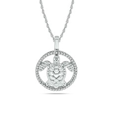 Colgante de tortuga marina con diamantes de 1/8 ct en plata de ley.
