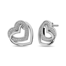 Pendientes de diamantes en forma de corazón doble, 1/50 ct en total, en plata de ley.