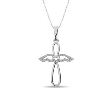 Colgante de cruz con diamantes de 1/20 ct en plata de ley.