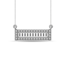 Collar con diamantes redondos y baguette de 1/6 ct en oro blanco de 10 quilates.