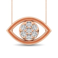 Collar con diamantes redondos de 1/8 ct y diamantes talla baguette en oro rosa de 10 quilates.