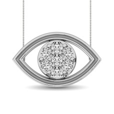 Collar con diamantes redondos de 1/8 ct y diamantes talla baguette en oro blanco de 10 quilates.