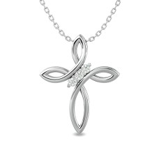 Colgante de cruz con diamantes de 1/20 ct engastados en plata de ley.