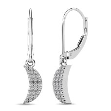 Pendientes colgantes de luna con diamantes de 1/10 ct en oro blanco de 10 quilates