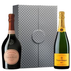 Iconos de champán con caja de regalo plateada