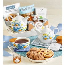Cesta de regalo para la hora del té para una persona con tetera.