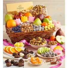 Cesta Deluxe para el Día de la Madre con Godiva, frutas y dulces.