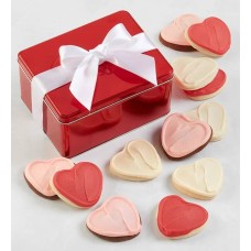 Lata de regalo de galletas de azúcar con forma de corazón glaseadas con crema de mantequilla