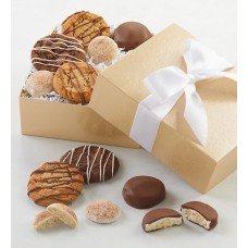 Caja de regalo con galletas cubiertas de chocolate y dulces.