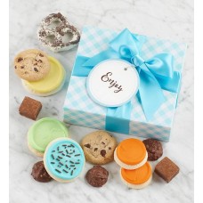 Caja de regalo con dulces y etiqueta con mensaje - ¡Disfruta!