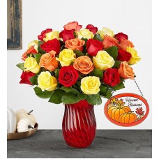 Ramo de rosas variadas de otoño (18 tallos, solo el ramo)