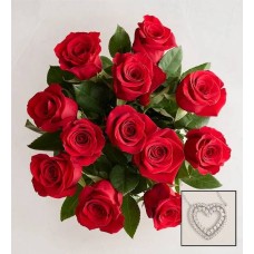 Rosas rojas románticas con collar de corazón (12 tallos con collar)