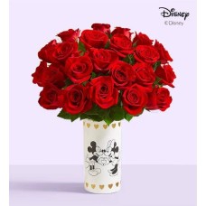 Jarrón Disney Mickey Mouse y Minnie Mouse enamorados con rosas rojas, 24 tallos (Jarrón Disney Mickey Mouse y Minnie Mouse enamorados)