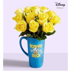 Taza del 90.º aniversario del Pato Donald de Disney con rosas amarillas, 12 tallos.