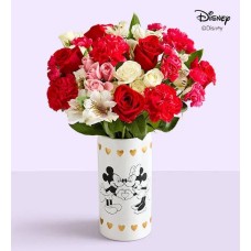 Jarrón de Disney Mickey Mouse y Minnie Mouse enamorados con una preciosa selección de flores (Jarrón de Disney Mickey Mouse y Minnie Mouse enamorados)