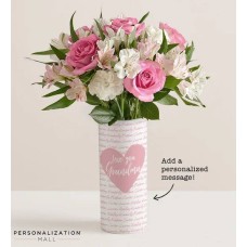 Ramo Corazón Amoroso de la Abuela con Jarrón Personalizado (con una docena de rosas surtidas)