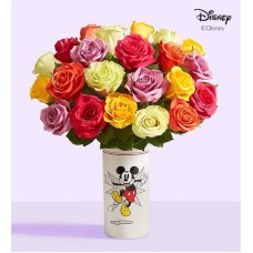 Jarrón de Mickey Mouse de Disney con rosas surtidas, 24 tallos (Jarrón de Mickey Mouse de Disney)