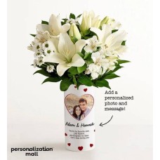 Ramo "Tú y yo" con jarrón personalizado para foto (con una docena de rosas rojas)