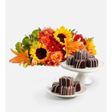 Fields of Europe® para otoño con bocaditos de tarta de queso clásica (solo el ramo Fields of Europe® para otoño y 9 bocaditos de tarta de queso clásica™)