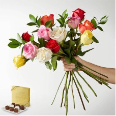 Ramo De Rosas Mixtas De San Valentín Con Bombones Artesanales
