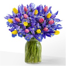 Ramo de tulipanes e iris adornado con joyas (estándar)