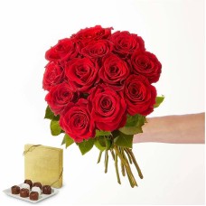 Sets de regalo de rosas rojas románticas (12 rosas y chocolate)