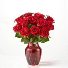 Ramo de rosas rojas con jarrón rojo (12 rosas con jarrón rojo)
