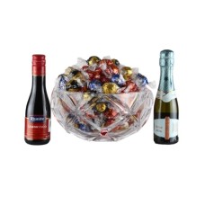 Espectacular Caja Regalo Cuenco de Cristal, Vinos y Chocolates
