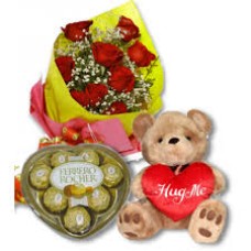 Combo 9 rosas, ferrero y peluche