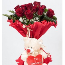 Ramo de 12 rosas italianas con peluche